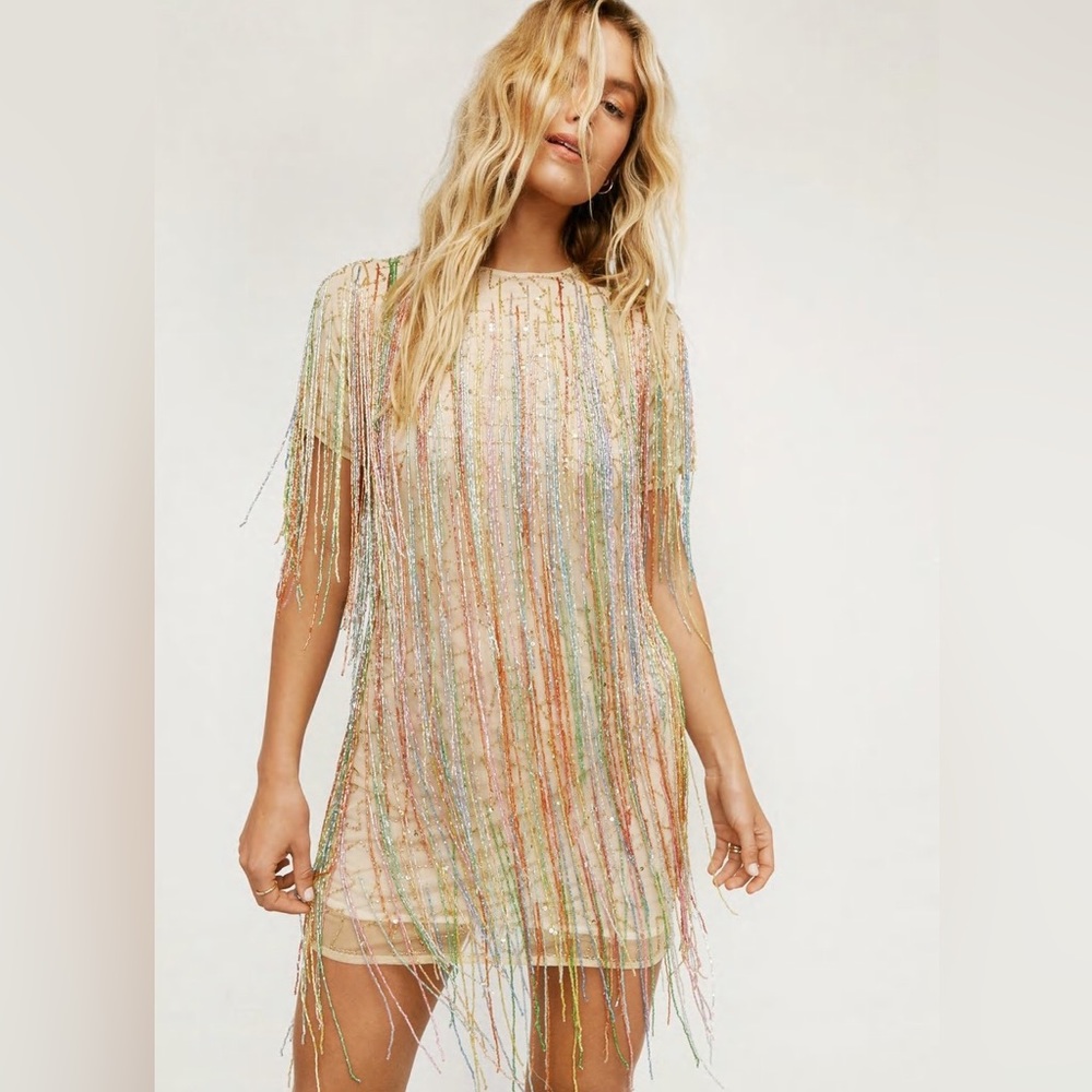 Nasty Gal Tassel Beaded Mini Shift Dress